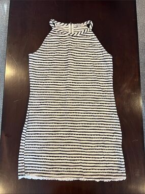 Striped Sleeveless Halter Dress - Black & White